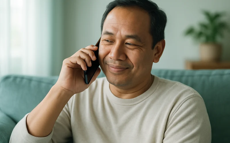 Pasien mengobrol dengan asisten kesehatan lewat ponsel